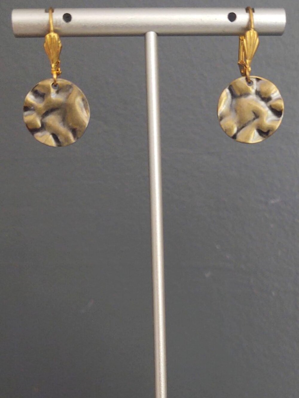 Small hammered antique brass toned earrings